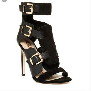 Sam Edelman Black Perth Zip-Up Strappy Gladiator Leather Stiletto Heels